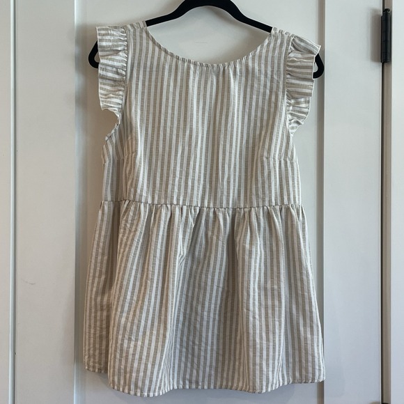 Maternity Flutter Tank Top Tie Back Backless White Tan Smocked Size Large - Picture 4 of 13